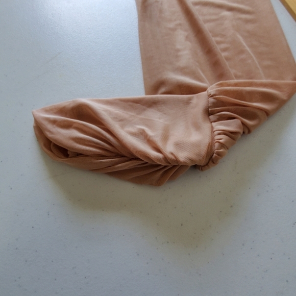 Venus Mesh Semi-Sheer Mini Dress Size 2X Bodycon Ruched Tan Stretch Pullover - Picture 5 of 15